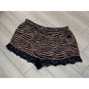 INC Womens Tiger Animal Print Satin Boxer Lounge Sleep Shorts L Large New